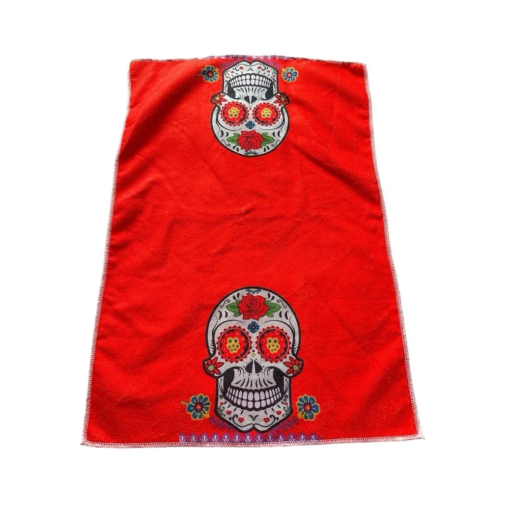 NEW kitchen‎ hand towel microfiber 15x23 inches SUGAR SKULL orange